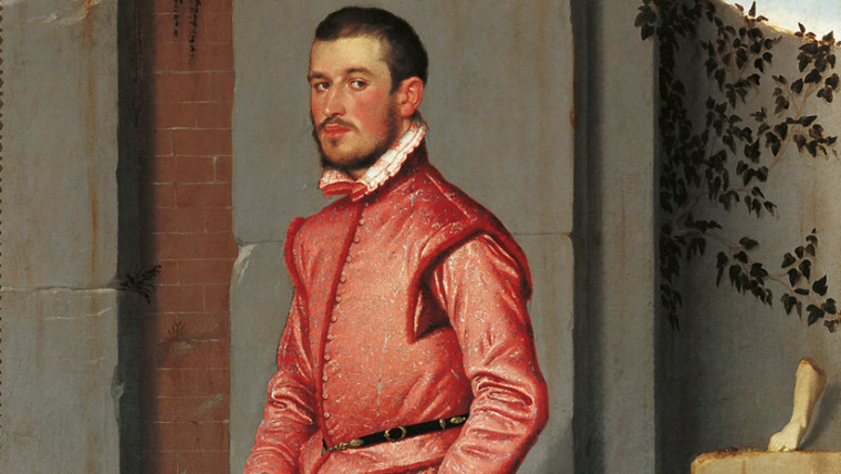 Giovan Battista Moroni, Il cavaliere in rosa, 1560, olio su tela 216 x 123 cm